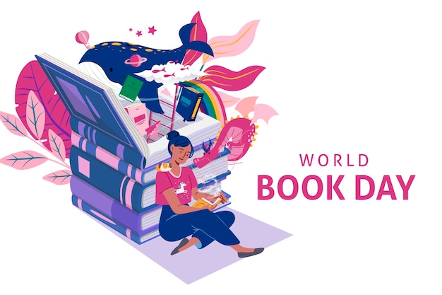 Concepto de día mundial del libro de diseño plano