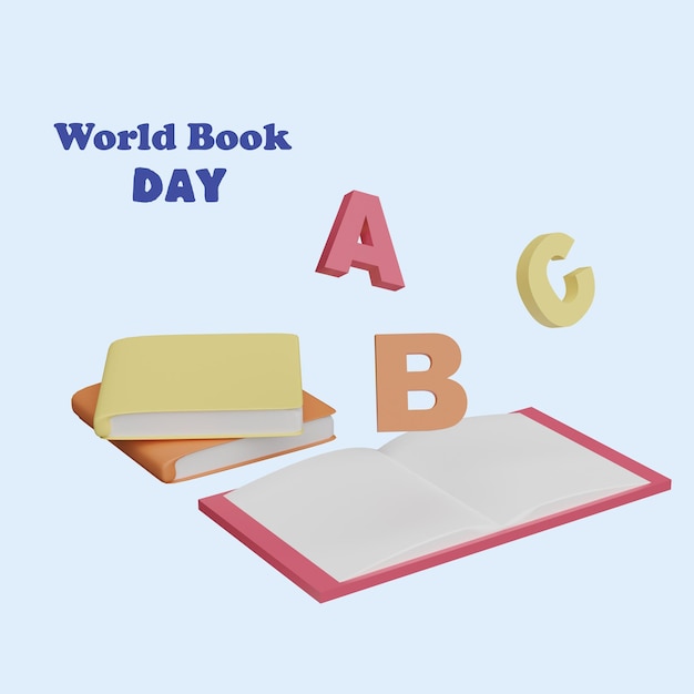 Concepto del Día Mundial del Libro Estilo de dibujos animados de objetos 3D realistas