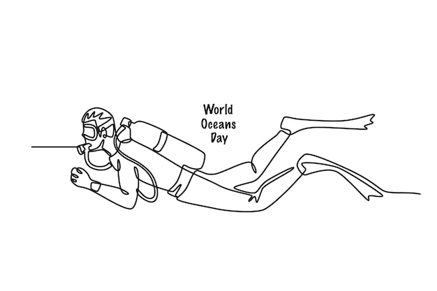 El concepto del Día Mundial del Océano para los buzos masculinos dibujo en línea