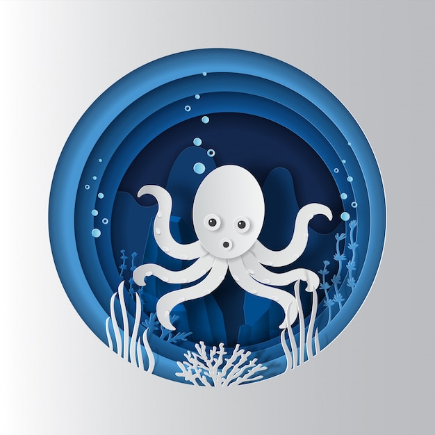 Concepto del día mundial de los océanos, pulpo bajo el agua