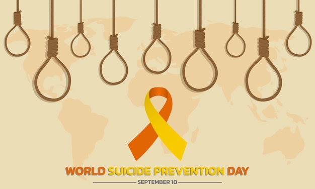 Concepto del día mundial de la prevención del suicidio con diseño de cinta de conciencia para la tarjeta de felicitación del cartel