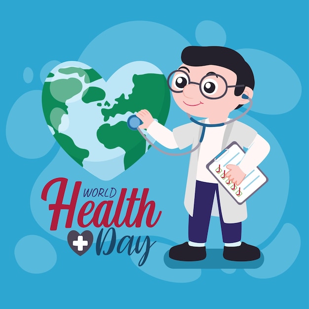 Concepto del día mundial de la salud protección de la salud en el evento internacional mundial en abril diseño de ilustración vectorial plana