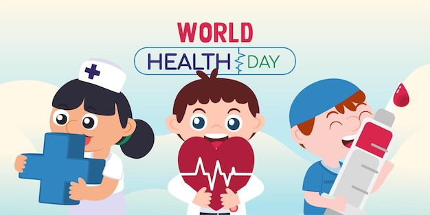 Concepto del Día Mundial de la Salud Protección de la salud en el evento internacional mundial en abril Diseño de ilustración vectorial plana