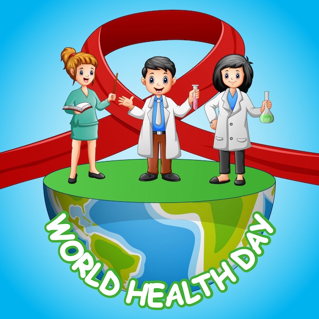 Concepto del día mundial de la salud con tres científicos.