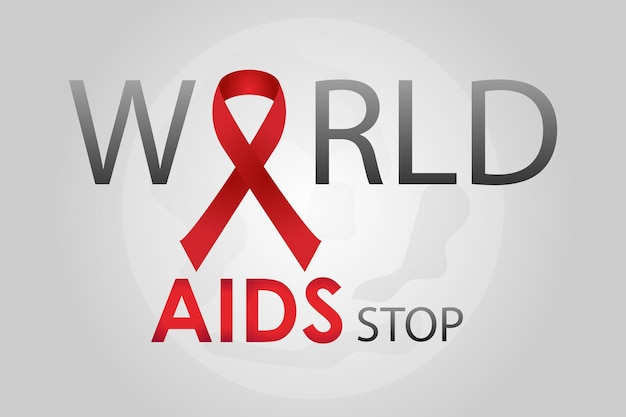 Vector concepto del día mundial del sida estandarte informativo con el eslogan stop aids y la cinta roja ilustración vectorial