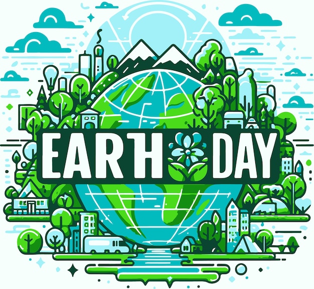 Concepto del Día Mundial de la Tierra con ilustración vectorial del planeta verde