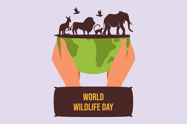Concepto del Día Mundial de la Vida Silvestre Ilustración vectorial plana de color aislada