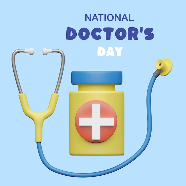 Concepto del Día Nacional de los Médicos Estilo de dibujos animados de objetos 3D realistas