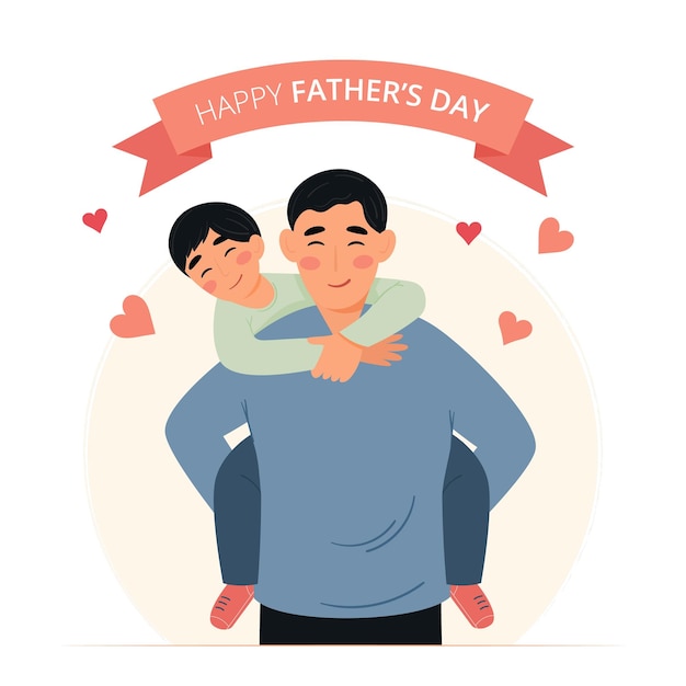 Concepto del día del padre Papá feliz sosteniendo a su hijo Ilustración vectorial en estilo de dibujos animados planos