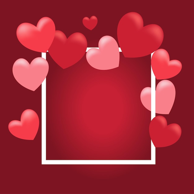 Concepto del Día de San Valentín Ilustración vectorial Corazones rojos y rosados con un marco cuadrado blanco
