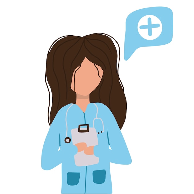 Concepto dibujado a mano de consulta médica en línea. Diagnóstico médico a través de Internet.Médico personal que brinda consejos para el sitio web de la página de destino del paciente. Ilustración vectorial