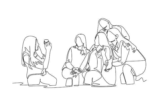 Concepto de dibujo continuo de una línea de una multitud de personas felices al aire libre Ilustración gráfica vectorial de diseño de dibujo de una sola línea