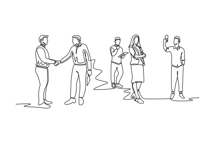 Vector concepto de dibujo continuo de una línea de una multitud de personas felices al aire libre ilustración gráfica vectorial de diseño de dibujo de una sola línea