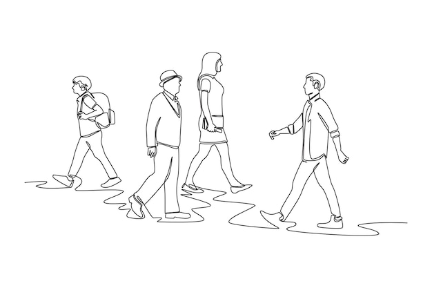 Concepto de dibujo continuo de una línea de una multitud de personas felices al aire libre Ilustración gráfica vectorial de diseño de dibujo de una sola línea