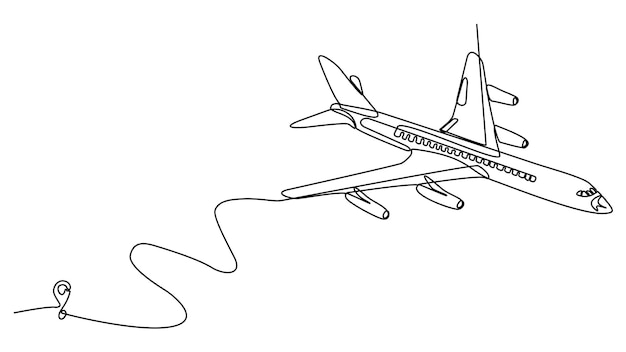 Vector concepto de dibujo de línea continua de avión para ilustración de vector de vuelo comercial vector premium