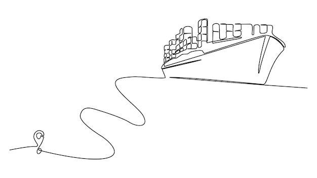 Concepto de dibujo de línea continua de barco para ilustración de vector de navegación comercial Vector Premium