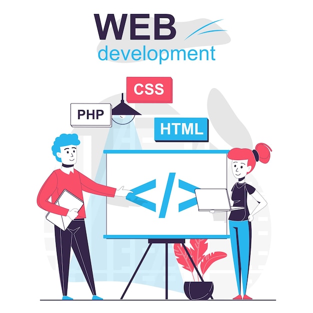 Concepto de dibujos animados aislados de desarrollo web El equipo de desarrolladores crea código y optimiza el sitio
