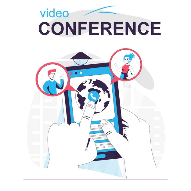 Concepto de dibujos animados aislados de videoconferencia el usuario hace videollamadas en línea en la aplicación móvil