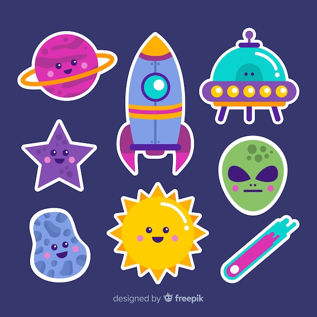 Vector concepto de dibujos animados de colección de stiker espacial