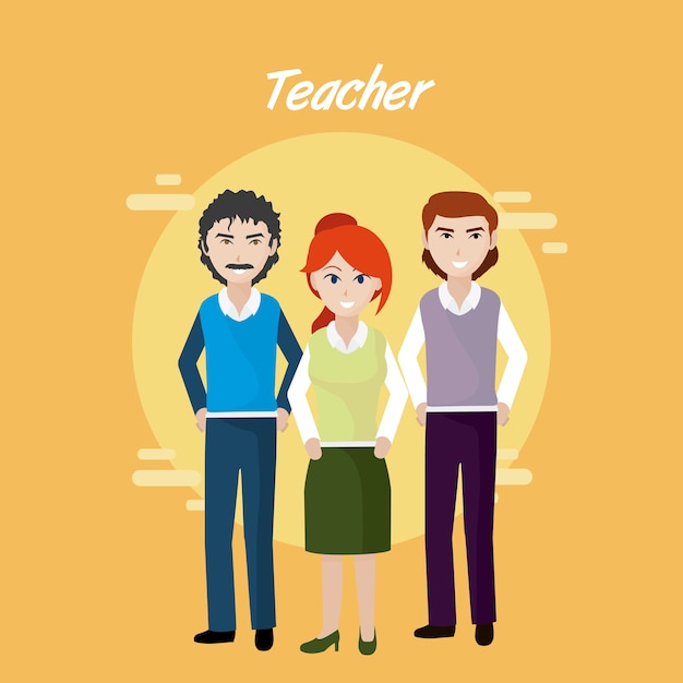 Concepto de dibujos animados de trabajo en equipo de jóvenes maestros