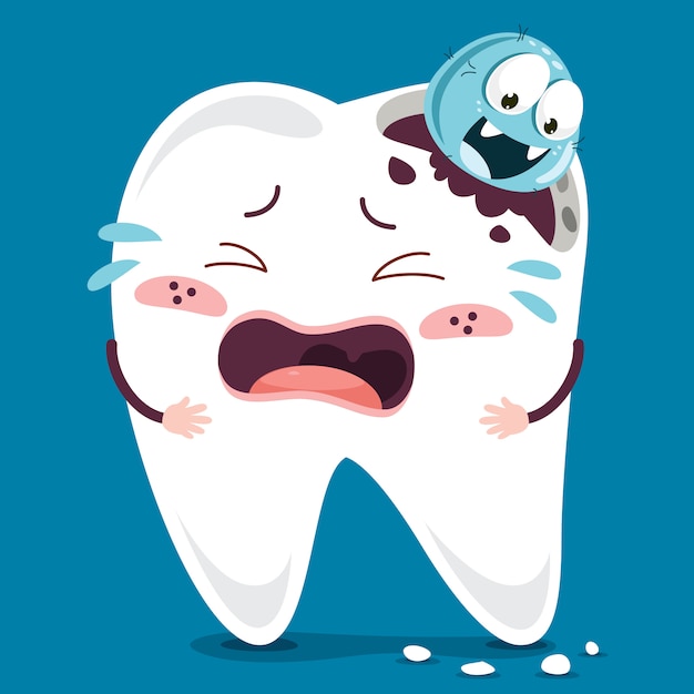 Concepto de dientes cepillados con personaje de dibujos animados