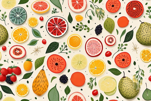 El concepto de una dieta saludable Alimentos brillantes de verano Frutas de fondo Diseño de alimentos