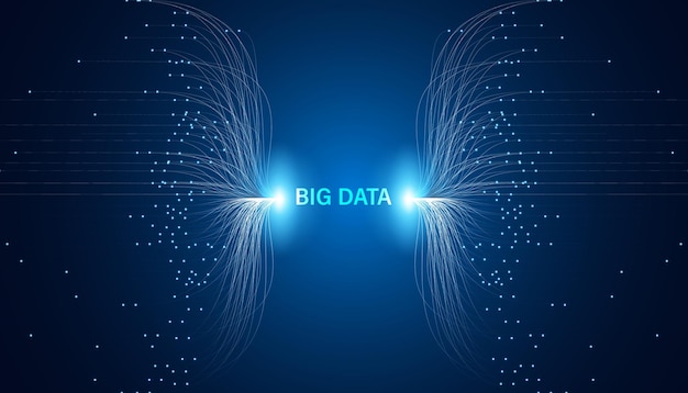 Vector el concepto digital big data es una recolección de datos agitada procesamiento y análisis de datos en un hermoso fondo futurista