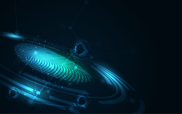 Concepto digital cibernético de seguridad escaneo de huellas dactilares Fondo de tecnología abstracta proteger la innovación del sistema
