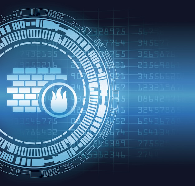 Vector concepto digital de seguridad firewall símbolo azul concepto