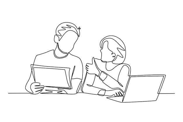 Concepto de discusión de los estudiantes dibujo en línea