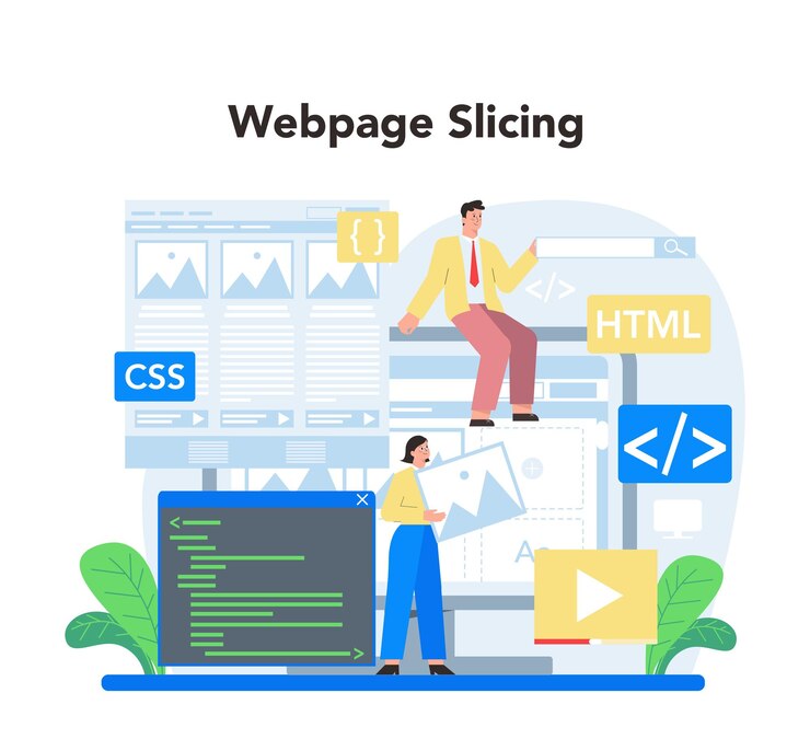 Vector concepto de diseñador de diseño desarrollo web diseño y optimización de aplicaciones móviles plantilla de interfaz de usuario de construcción de personas tecnología informática ilustración de vector plano