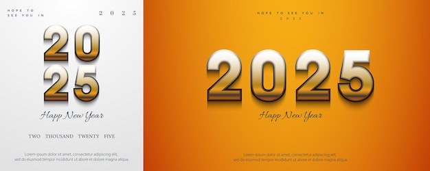Concepto de diseño 2025 con números dorados metálicos modernos premium feliz año nuevo 2025 para carteles bann