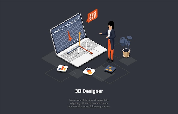 Vector concepto de diseño 3d de la torre eiffel mujer diseñadora arquitecta de diseño gráfico 3d haciendo maquetas de cursos de aprendizaje 3d emblemáticos escuela de diseño web ilustración de vectores de dibujos animados 3d isométricos