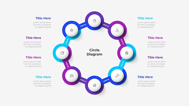 Concepto de diseño de 8 pasos o partes del ciclo de negocio plantilla de diseño infográfico
