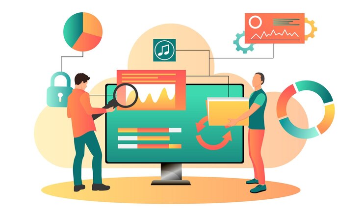 Vector concepto de diseño de almacenamiento en la nube tecnología de intercambio de datos de internet servicio de protección de información digital dispositivo diferente transmisión de datos segura base de datos inalámbrica abstracta ilustración vectorial