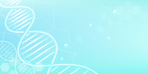 Concepto de diseño de biotecnología de estructura de ADN abstracto con textura hexagonal en fondo azul