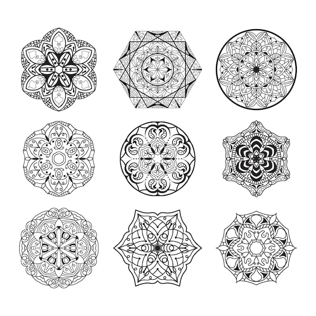 Concepto de diseño en blanco y negro de fondo de paquete de mandala