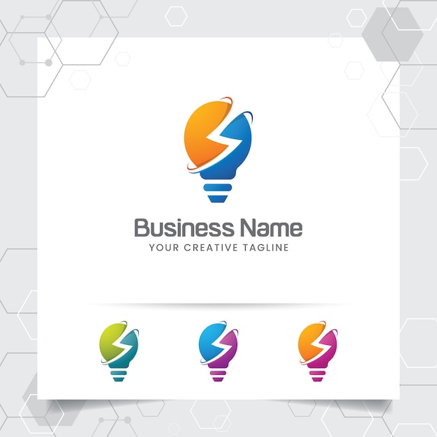 Concepto de diseño de bombilla de logotipo de electricidad de enchufe eléctrico e icono de lámpara