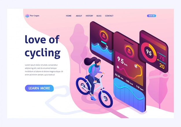 Concepto de diseño brillante isométrico como andar en bicicleta