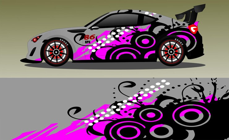 Vector concepto de diseño de calcomanía de envoltura de automóvil fondo de grunge abstracto para vehículos de envoltura camionetas de carga de autos de carrera