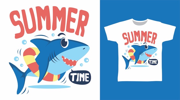 Concepto de diseño de camiseta cool shark summer time