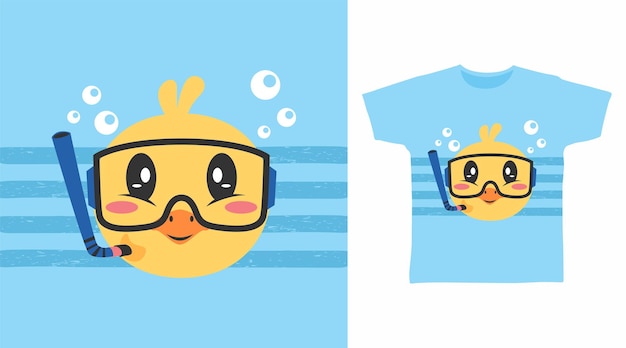 Concepto de diseño de camiseta de dibujos animados de buceo de pollo