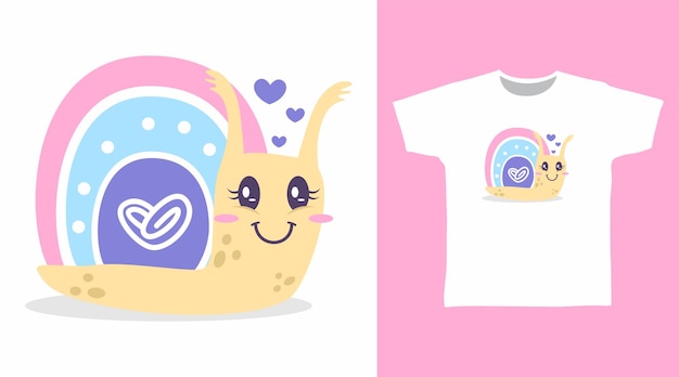 Concepto de diseño de camiseta de dibujos animados lindo caracol