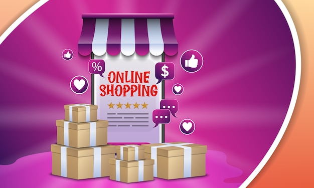 Concepto de diseño de compras en línea en la aplicación móvil con regalos