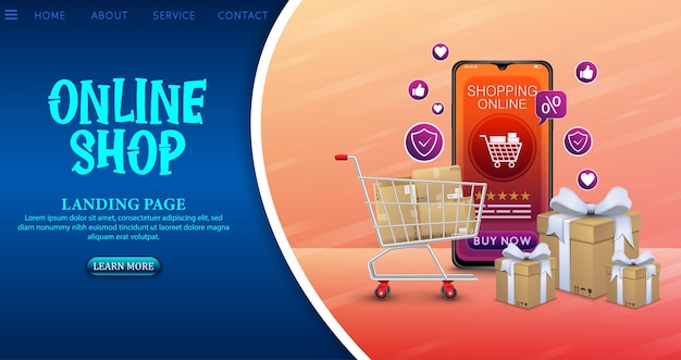 Concepto de diseño de compras en línea en la aplicación móvil con regalos