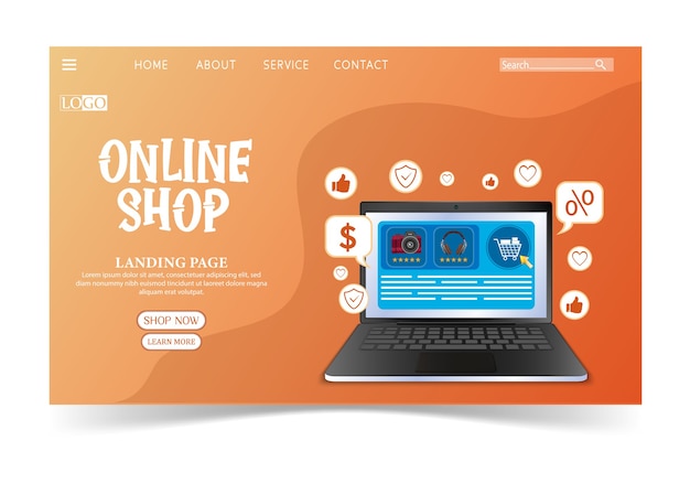 Vector concepto de diseño de compras en línea con laptop