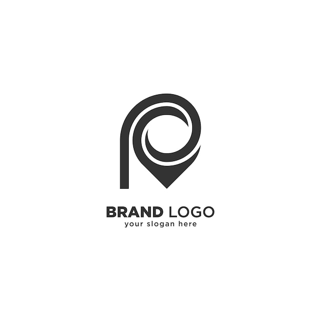 Concepto de diseño creativo de la letra P inicial con la marca de ubicación del logotipo