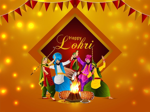 Concepto de diseño creativo de tarjeta de celebración feliz lohri