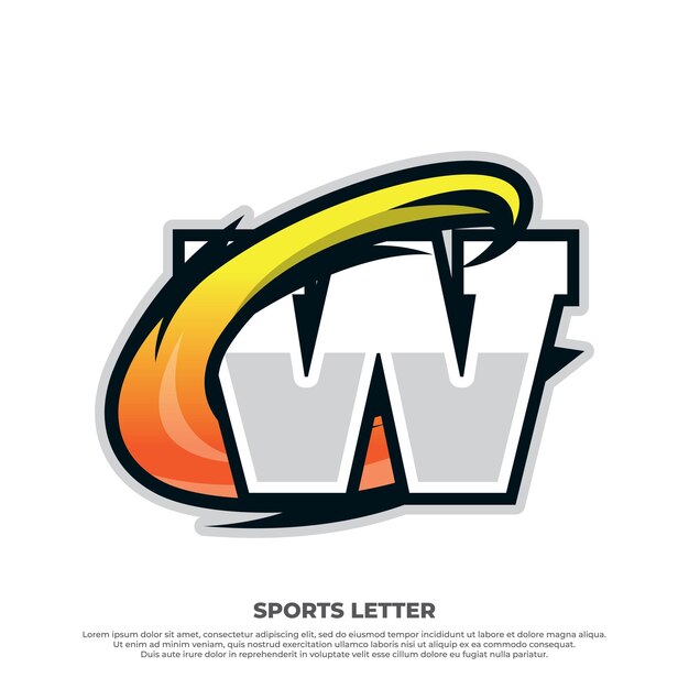 Concepto de diseño de deporte de letra W inicial con estrella swosh aislada en diseño de deporte de fondo blanco
