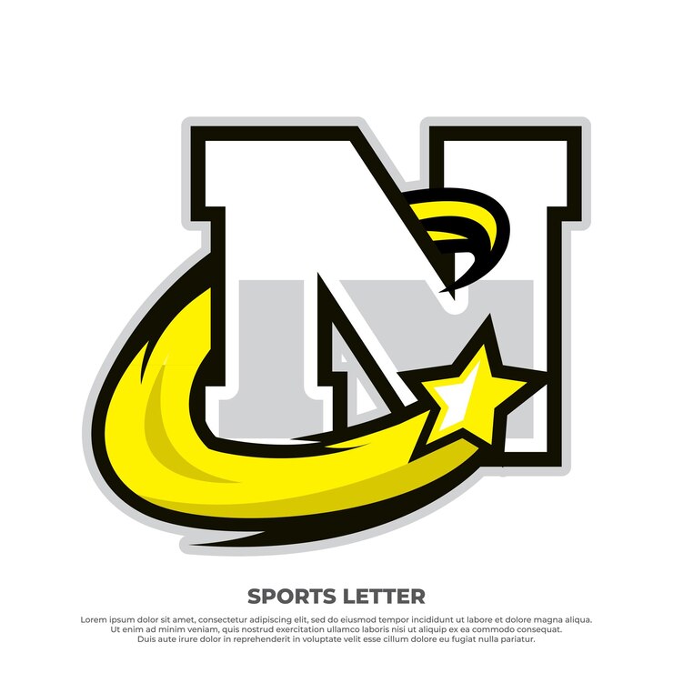 Vector concepto de diseño deportivo de letra n inicial con estrella swosh aislada en diseño de deporte de fondo blanco